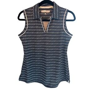 Pebble Beach Dry-Luxe Performance Navy Blue White Diamond Print Polo M